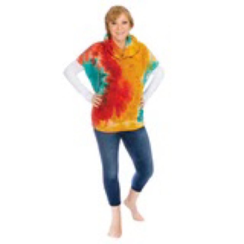 Cowl Neck Short Sleeve Tie Dye Sweater Skinnytees OS NWT